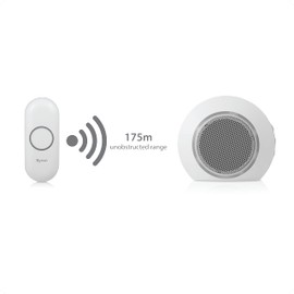 Byron DBY-23513UK Wireless Plug In Doorbell Set, 175m Range, 8 Melodies, Visual Alert System, White