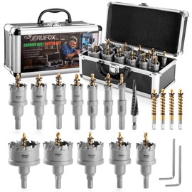 Carbide Hole Saw Kit for Metal, 17PCS (9/16" - 2 1/8") Tungsten Hole Saw with M2 High-Speed Steel Step Drill Bit, Carbide Hole Cutter Drill Bits Set for Metal, Stainless Steel, Wood, Iron, Plastic