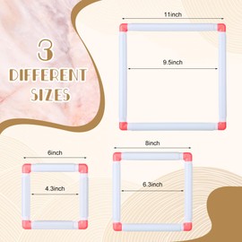 Janinka Embroidery Hoop 3 Pcs Cross Stitch Hoops and Frames White Rectangular Cross Stitch Embroidery Snap Frame DIY Sewing Tool for Quilting Silk-Painting 6 x 6, 8 x 8, 11 x 11 in(Red)