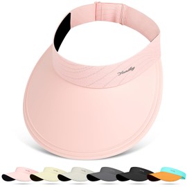 YANIKY Sun Visor for Women Wide Brim Summer UPF50+ UV Protection Seamless Sun Hats Foldable Beach Cap (US, Alpha, One Size, Pink)