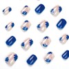 Square False Nails Short - 24Pcs Blue Daisy Flower Press