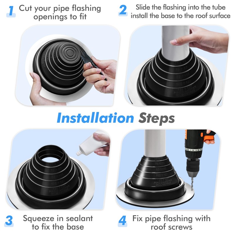 #3 Metal Roof Vents Flashing, Pipe Roofing Boots Kit for