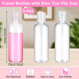 Roshtia 50 Pcs 3.4 oz Plastic Travel Bottles with Disc Caps Empty Clear Travel Size Containers Leak Proof Squeeze Toiletry Bottles for Shampoo Toiletries Lotion Conditioner Accessories