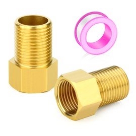 GASHER 2PCS 40mm Extension Brass Pipe Fitting, 1/2" Female to 1/2" Male Pipe Hex Bushing Adapter Converter Adapter