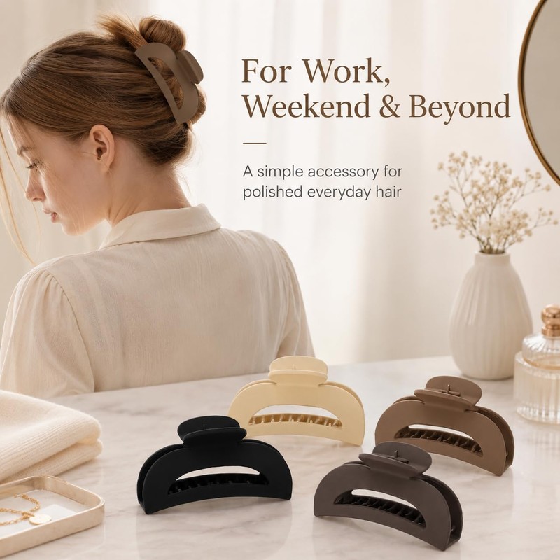 4 Pcs Flat Claw Clips for Women, Matte Hair Clips