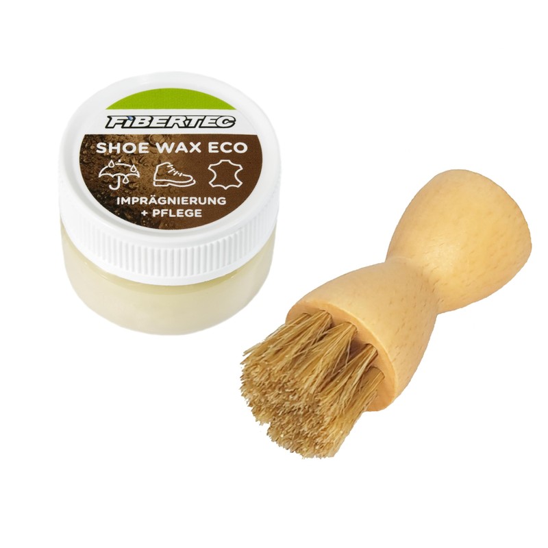 FIBERTEC Schuhpflegeset Mini, Auftragsbürste und Shoe Wax Eco, farblos, 28ml