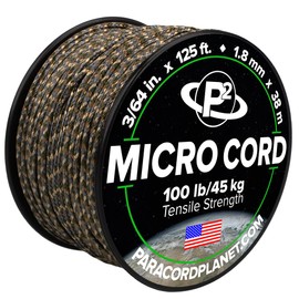 Paracord Planet Micro Paracord – Thin Type I Braided Cord for Crafting, Fishing, and DIY Projects in 125 ft Spools – Multicamo