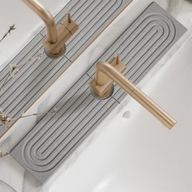 MEZOKUCEL Stone Faucet Mat, Fast Drying Sink Tray, Diatomite Stone Drying Mat for Counter, Kitchen Splash Guard (Gray, 23.6*3.9in)