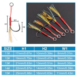 60pcs Assist Jig Fishing Hooks Kit Saltwater Jig Hooks Strong Line Assist Hook Carbon Steel Circle Hooks Fishing Jigging Lures Hooks (60pcs Assist Hook Yellow Feather)