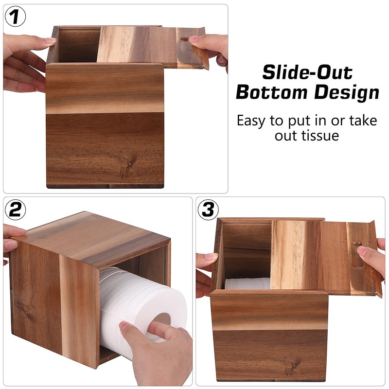 KYDIFS Tissue Box Cover Square, Acacia Wood Tissue Box Holder