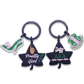 LParkin 2 PCS 1908 Aka Sorority Keychain Ivy Leaf Keychain Pretty Girl Aka Sorority Gifts for Women Girls Aka Sorority Paraphernalia Gifts, Medium