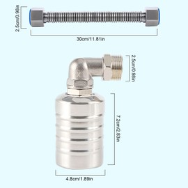 3/4 Inch Automatic Float Valve, Water Level Control Valve, 304 Stainless Steel Float Ball Valve, Automatic Water Level Control, with Tap Sealing Tape and Corrugated Pipe (Side Water Intake)