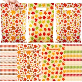 TaoBary 48 Pcs Plastic Fall Gift Bags Bulk 11.8" x 7.9" Autumn Candy Goodie Treat Bags with Maple Leaves Patterns for Fall Autumn Party Favor Supplies Decoration (Maple Leaf)