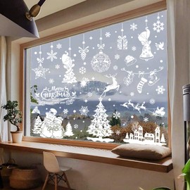 Xyxu Christmas Window Stickers, 9 Sheets White Theme Xmas Window Stickers Clings, Reusable Christmas Window Decorations, Static Snowflake Window Stickers Christmas Scene for Christmas Decorations