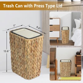 Trongee Boho Trash Can with Lid for Bathroom,3 Gallon Small Rattan Garbage Can with Press Top Lid,Woven Wastebasket and Hamper 2 in 1 Wicker Trash Basket for Bathroom,Kitchen,Living Room,Bedroom