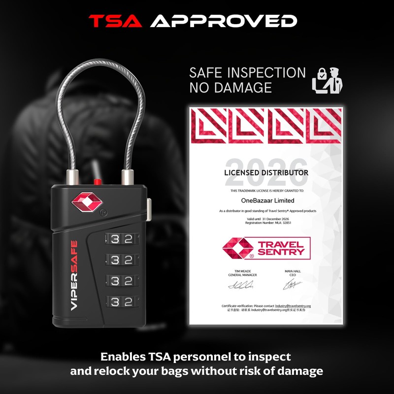 ViperSafe TSA Approved TSA008 Luggage Locks with Inspection Alert –