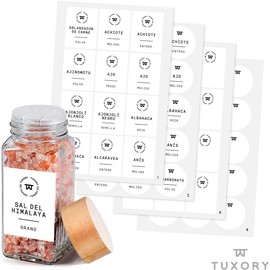 Juego de 216 Etiquetas Adhesivas Impermeables en Español para Especieros de Cocina, ideal Especias y Condimentos, Etiquetas impresas mate Redondas y Cuadradas versión para México