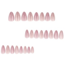 Almond Press on False Nails - Nude Pink Fake Nails with Glitter Design, Medium Almond False Nails, 24Pcs Nail Kit with Jelly Adhesive Tabs