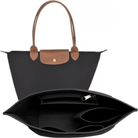 Bag Organiser for Longchamp, Bag Insert Organizer, Purse Insert Organizer with Zipper, Multi-Pocket Felt Handbag Organizer for Insert Wallet Organizer, Folding Tote Bag Organizer Insert for Longchamp