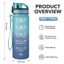 Enerbone 24 oz Water Bottle, Leakproof BPA & Toxic Free, Motivational Water Bottle with Times to Drink and Straw, Fitness Sports Water Bottle with Strap for Office, Gym, Outdoor Sports
