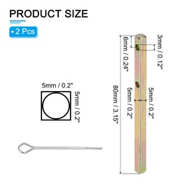 PATIKIL Square Door Knob Spindle 80x5mm, 2 Pack Replacement Carbon Steel Spare Door Handle Spindle Bar with Double Hole for Most Mortise Type Door Knobs, Gold