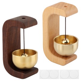 2Pcs Wood Doorbell,Shopkeepers Bell for Door Opening, Magnetic Shopkeepers Bell,Brass Magnetic Door Chime with Self-Adhesive for Refrigerator,Room, Porch,Garden,Restaurant(Brown，Light)