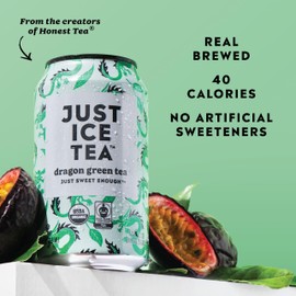 Just Ice Tea, Dragon Green Iced Tea, 24-Pack (12oz Cans), Green Tea, USDA Certified Organic, Real Brewed, Low Calorie, No Artificial Sweeteners, Fair Trade, Made in USA.