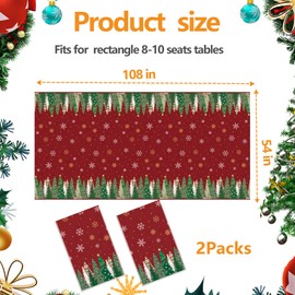 EUVBOKW 2 Pack Christmas Tablecloths, Plastic Xmas Table Cover 54 x 108 Inch Rectangular Christmas Tree Tablecloth for Party Supplies Decorations