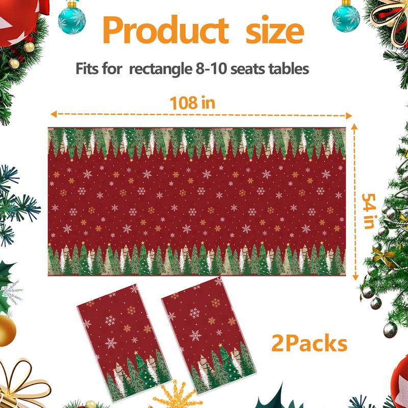EUVBOKW 2 Pack Christmas Tablecloths, Plastic Xmas Table Cover 54