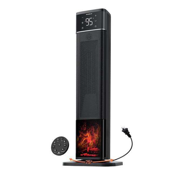 32.3in Portable Electric Tower Heater with Fireplace Display, 1500W PTC