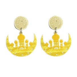 Colorful Ramadan Star Moon Shape Resin Acrylic Dangle Earrings for Women Jewelry(F)