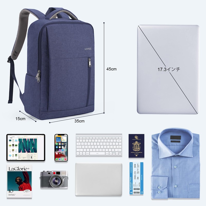 HOMIEE Men's Backpack, Business Backpack, Lightweight, Thin, 15.6 inch, 17.3