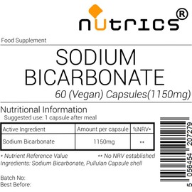 Nutrics® 1150mg (per Capsule) Sodium Bicarbonate 60 Capsules 2 Month Supply 100% Pure & Free from fillers biners and Bulking Agents - Strong Safe & Effective Dose - V Dietary Supplement