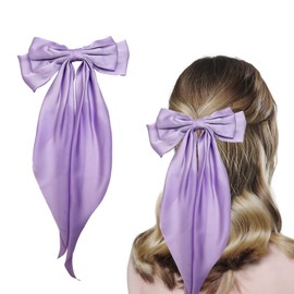 Bliceon Bow Hair Clip for Women - Satin Big Bowknot Hairpins with Long Ribbons - French Barrette Clips for Girls - Soft Silky Hair Accessories in Solid Colors (Purple)