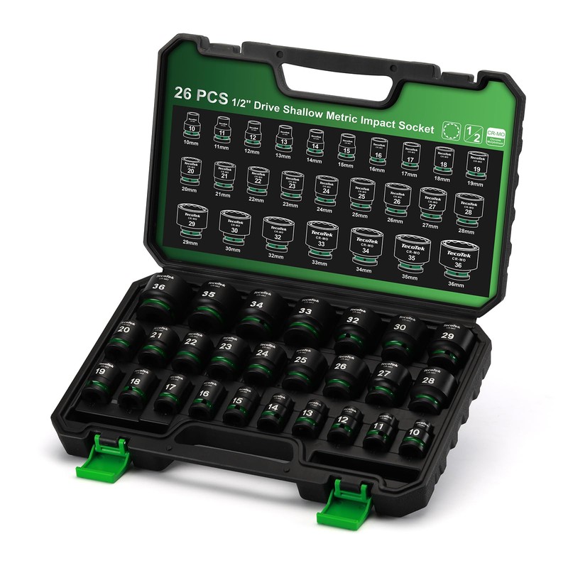 TecoTek 26 Pieces 1/2-Inch Drive Shallow 12-Point Metric Impact Socket