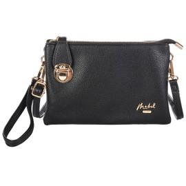 Mabel Women's Wristlets Clutch Bag - Faux Leather with Long Adjustable Strap and Fabric Lining - Evening Shoulder Purse Bag - Renee [Black]