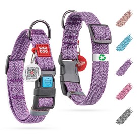 WAUDOG Reflective Cotton Dog Collar Eco-Friendly Alt to Nylon Collar for Small Medium and Large Dogs - Pet Collar with QR ID Tag - Puppy Collar for Large Breed Dogs - Adjustable Male Female Dog Collar