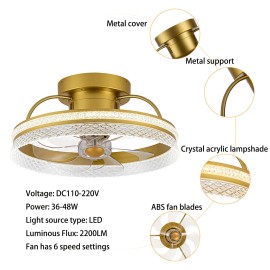 Ceiling Fan with Light 3 Color Dimmable LED Fans Light w/ Remote Control 6 Speed