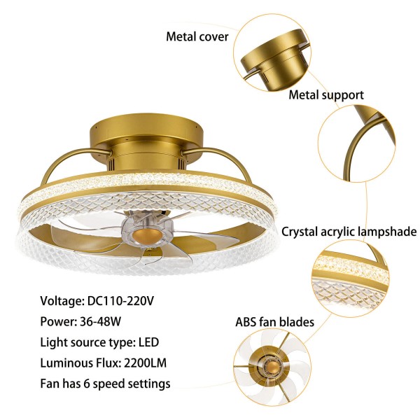 Ceiling Fan with Light 3 Color Dimmable LED Fans Light