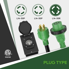 RVGUARD Emergency Power Combo Kit, 4 Prong 30 Amp 50 Foot Generator Extension Cord and Power Inlet Box with Locking Connector, NEMA L14-30P/L14-30R, 125/250V Up to 7500W, ETL Listed