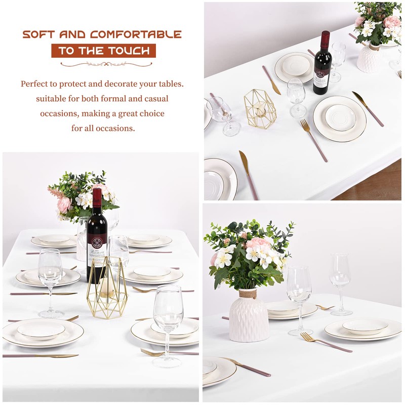 Showgeous White Tablecloths Rectangular Polyester Tablecloth for 6ft Rectangle Tables
