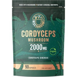 Cordyceps Capsules 2000mg | Cordyceps Mushroom Extract Supplement | 90 Capsules | Suitable for Vegetarians and Vegans | by Wiseshrooms