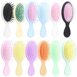 Wokape 12Pcs Mini Wet Hair Brush Set, 12 Farben Mini Travel Hair Brush Volleyball Detangler Brushes Plastic Detangling Combs Soft Borstles with Cushion Base, Small Hair Brushes for Most Hair Types