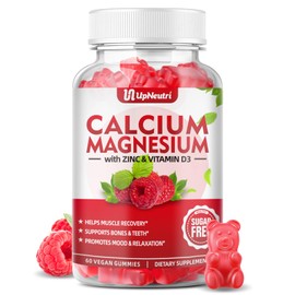 UPNEUTRI Calcium Magnesium Zinc with Vitamin D3 Supplement, Sugar Free Calcium Gummies for Women Men, High Absorption Zinc Gummies for Bone & Muscle & Immune Health, Vegan Raspberry Flavor - 60 Count