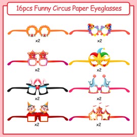 Serencatcher 16Pcs Circus Paper Eyeglasses, Funny Carnival Party Glasses Fram for Kids Adults, Carnival Eyeglasses Photo Booth Props for Circus Fiesta Carnival Theme Birthday Party Costume Party