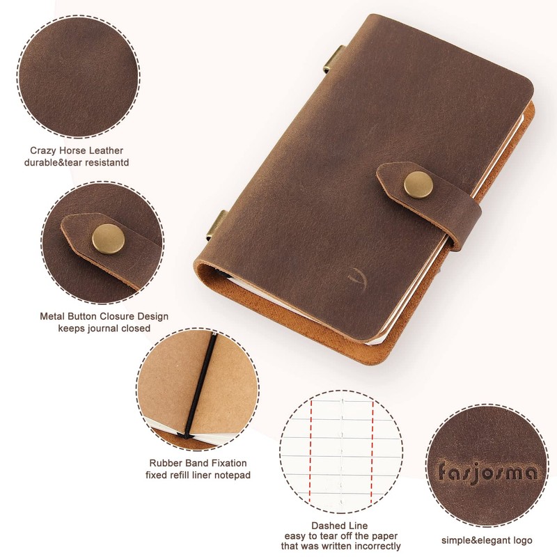 Fasjosma Leather Small Travel Journal Notebook, Vintage Daily Journal notebook