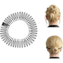 Diademas Zig Zag Circulares Elásticas Color Negro. Banda de Pelo Flexible con Dientes Estilo Retro para Mujer y Hombre. Accesorio de Peinado Invisible (Elige Set de 3 o 10 Piezas) (3 pza)