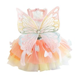 Vestido de mariposa para perro con alas, tutú de tul arcoíris para perros pequeños, gatos, conejos, traje de princesa ajustable para Halloween, Navida