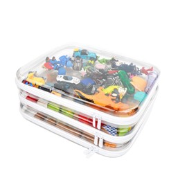 3-Pack Large Clear Hard Shell Zipper Case, BPA-Free, Plastic Storage Bins for Toy Organization, Makeup Cosmetic Bags, Travel Toiletry Pouches, Craft Supplies Organizer, Stackable BLISS Boxes, white