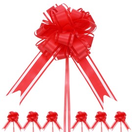 M METERXITY 20-Pack Large Pull Bow, 8 Inch 20cm Plastic Flower Ribbon Pull Bows Ribbon Bows for Gift Wrapping/Wedding/Baskets Decorations, Satin Pull Bows [Red Gift Bow]
